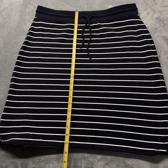 Talbots Sz M Skirt Navy White Stretch Knit Drawstring Slits Pull On Cotton Blend - Picture 6 of 10